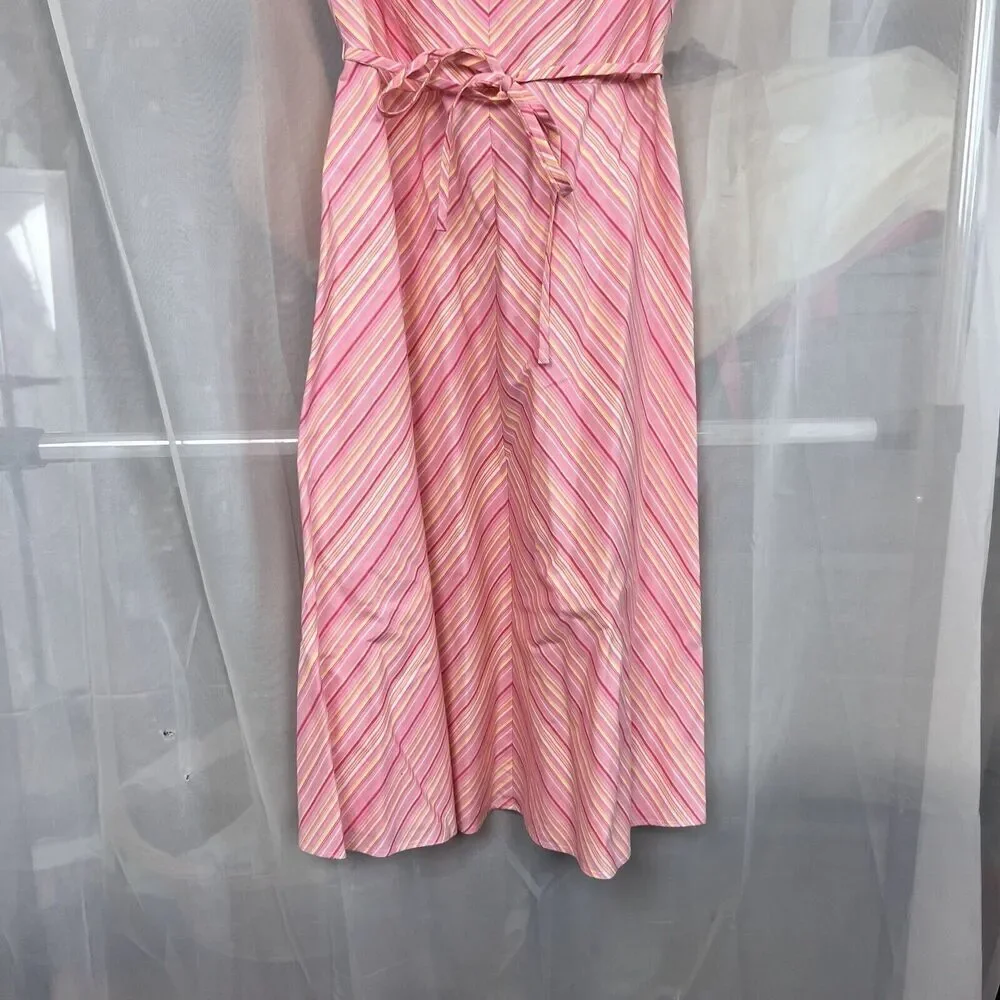 London Times striped midi dress size 4 waist tie preppy classic feminine pink - Picture 4 of 12